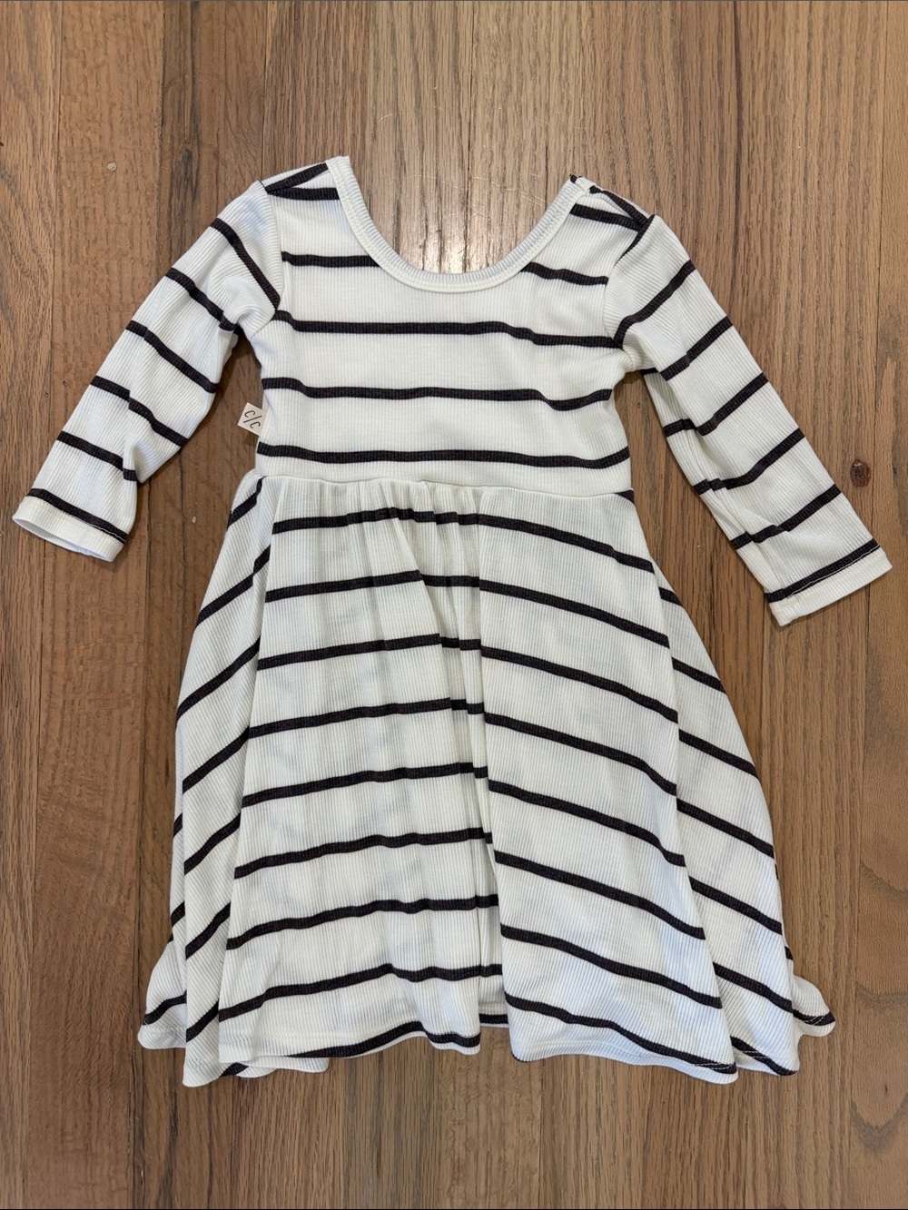 Girls' Striped Long Sleeve Twirl Dress - Brown & White 2T NWOT